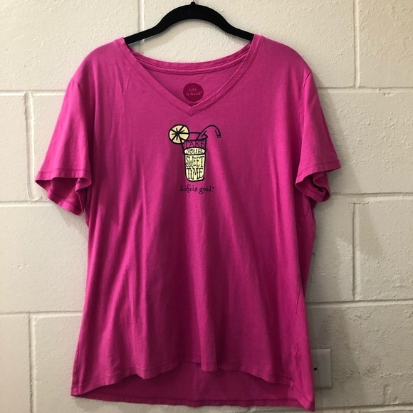 Life is Good Classic Fit Pink “Take Your Sweet Time” Lemonade Short Sleeve Tee - Picture 1 of 7